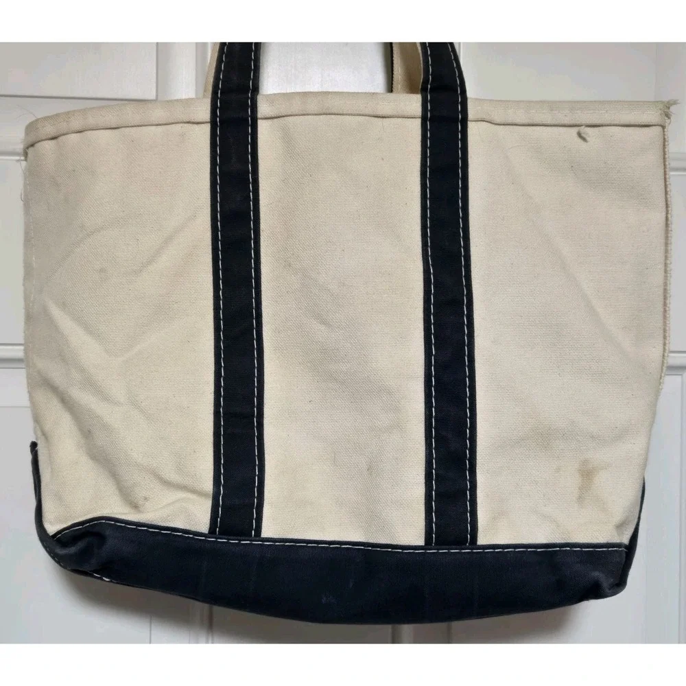 Vtg Sawtooth LL Bean Boat & Tote Bag Navy Blue White Canvas 17